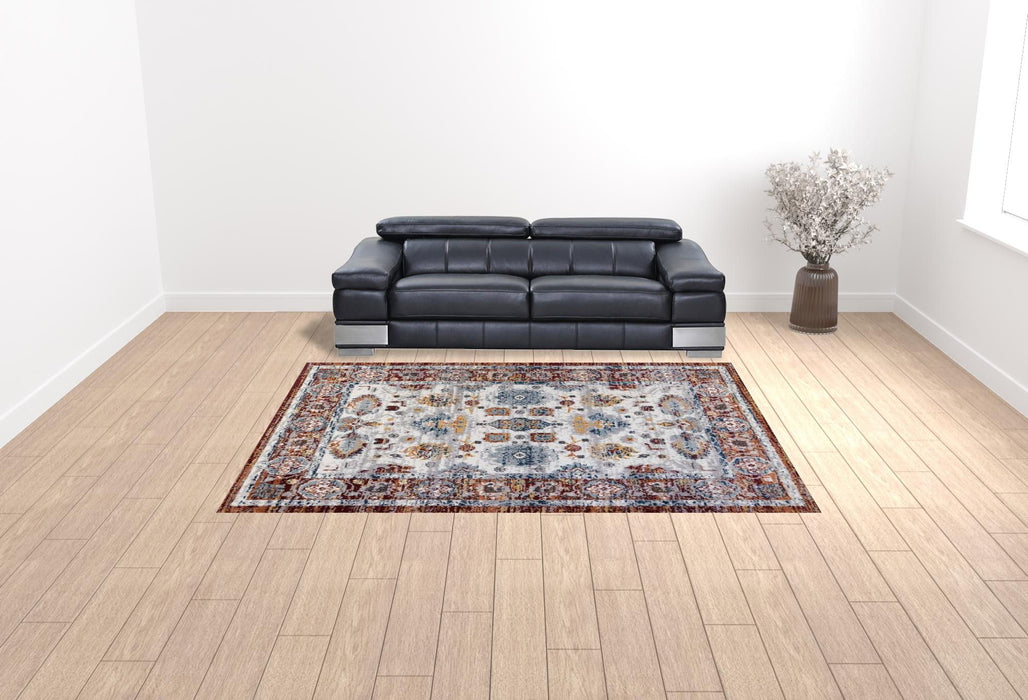 9' x 12' Floral Power Loom Area Rug - Ivory Brown And Orange