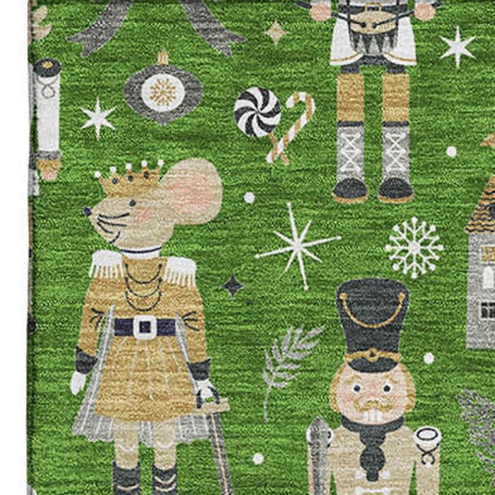 10' X 14' Floral Washable Area Rug With UV Protection (702449) - Green / Gold / Gray