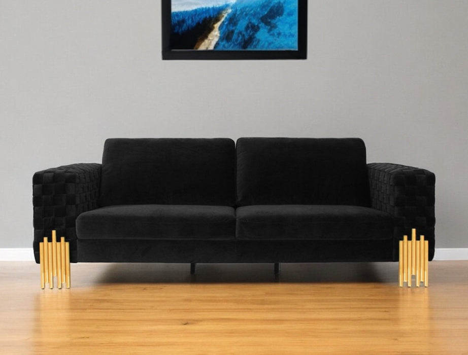 Velvet Sofa & Gold Legs - Black