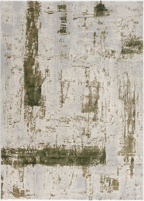 8' x 10' Abstract Distressed Area Rug - Green And Ivory