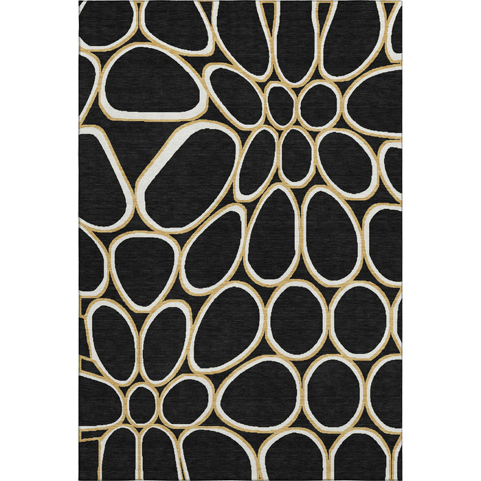 10' X 14' Geometric Washable Area Rug With UV Protection (681671) - Black / Ivory / Gold