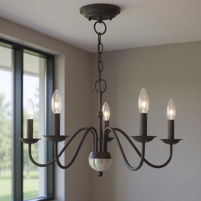13" Five Light Dimmable Chandelier With Shades - Black