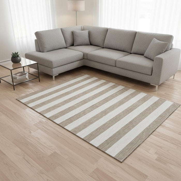 10' X 14' Striped Washable Area Rug With UV Protection (647668) - Taupe / Ivory