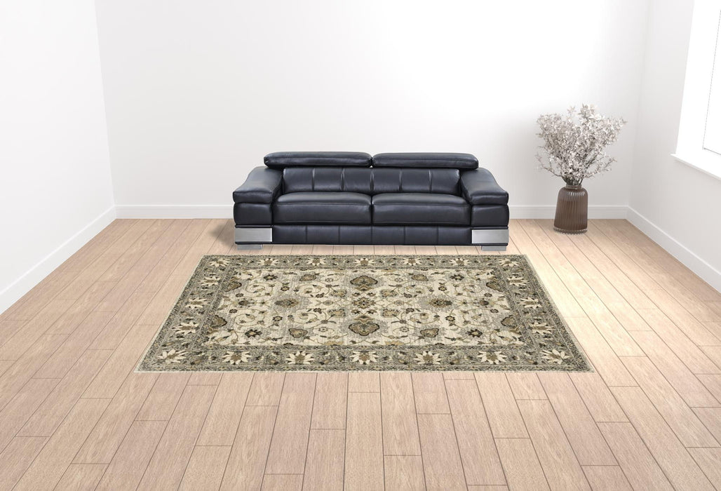 10' x 13' Oriental Power Loom Stain Resistant Area Rug - Beige Gray Brown And Charcoal
