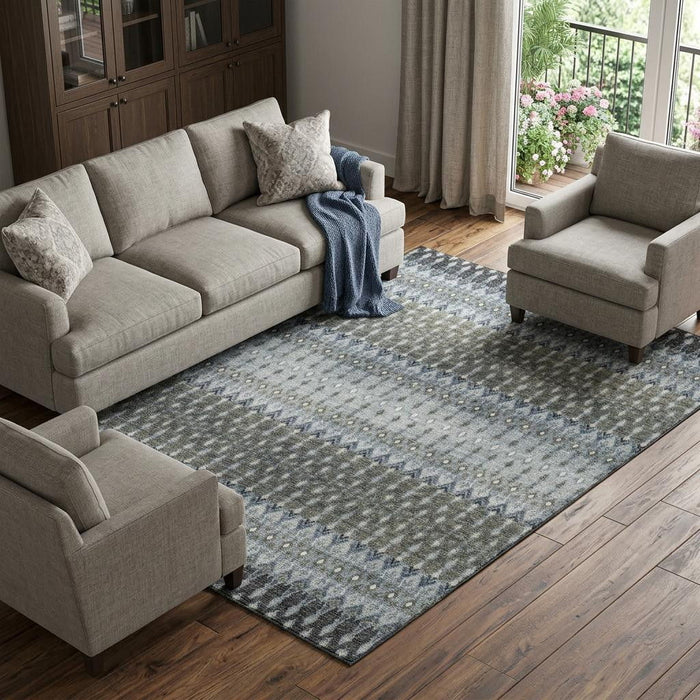 9' X 12' Tribal Distressed Washable Area Rug With UV Protection (643796) - Midnight / Gray