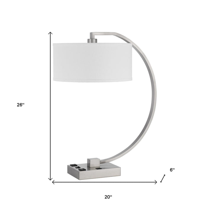 Metal Lantern Desk USB Table Lamp With White Shade - Nickel