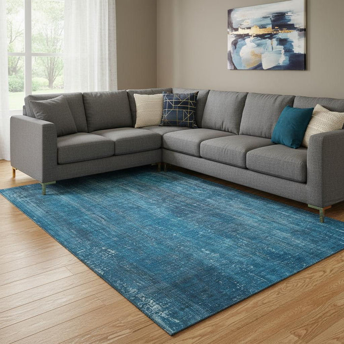 9' X 12' Striped Washable Area Rug With UV Protection (648723) - Blue / Gray