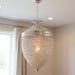 HomeRoots silver three-light metal and crystal glass chandelier with shades, featuring a modern statement design with elegant crystal accents.