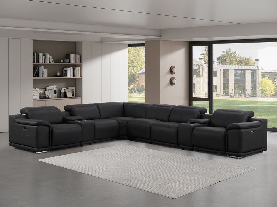 Leather Modular L Shaped Eight Piece Corner Sectional With Console - Black