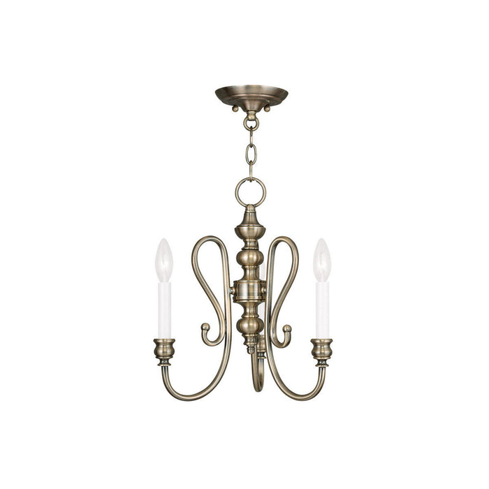 Three Light Metal Dimmable Chandelier With Shades - Antiqued Brass