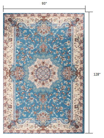 8' x 11' Oriental Power Loom Area Rug - Blue And Ivory