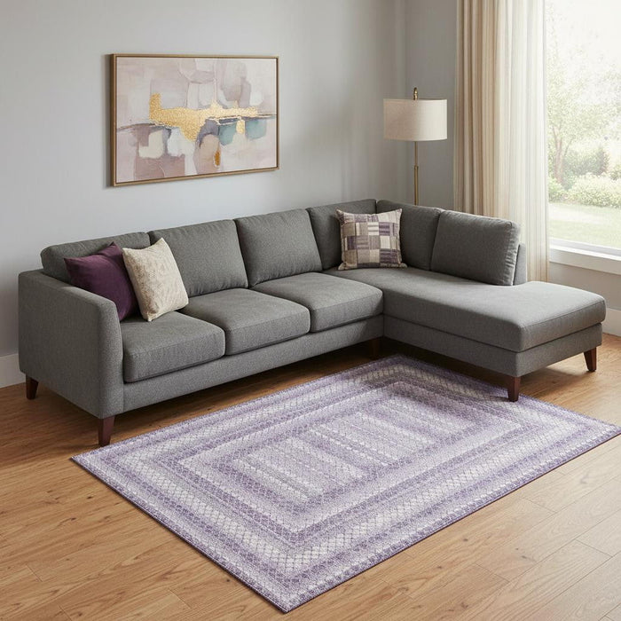 10' X 14' Geometric Washable Area Rug With UV Protection (710885) - Lavender / Ivory