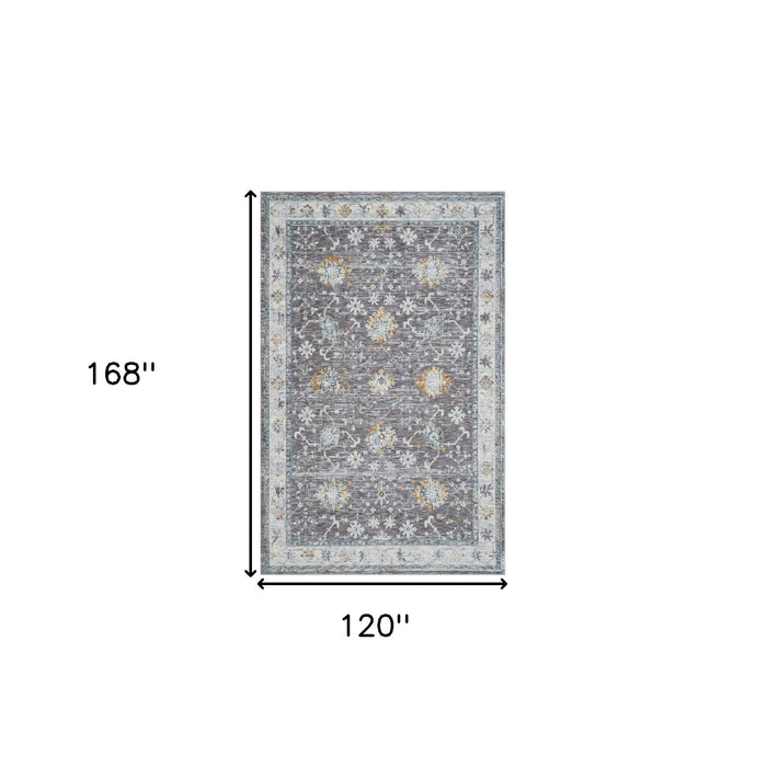 10' x 14' Floral Polyester Area Rug - Gray And Ivory