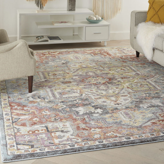 8' X 10' Floral Distressed Area Rug - Blue And Red