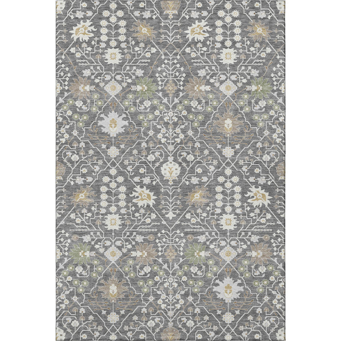 10' X 14' Oriental Washable Area Rug With UV Protection (679192) - Charcoal / Ivory / Gold