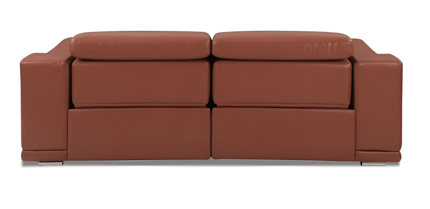 Italian Leather USB Reclining Sofa With Silver Legs - Camel