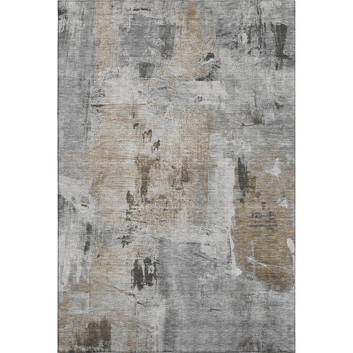 10' X 14' Abstract Washable Area Rug With UV Protection (678005) - Gray / Brown / Ivory