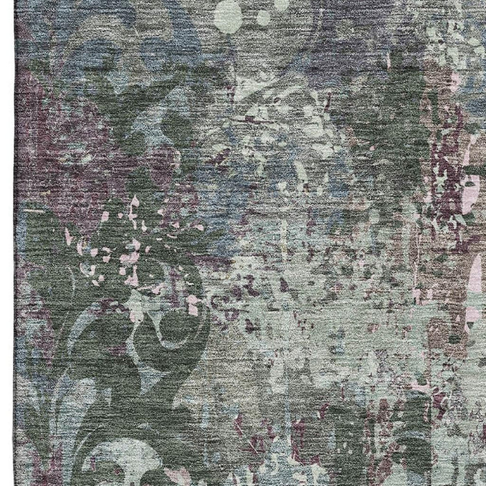 10' X 14' Damask Washable Area Rug With UV Protection (674365) - Fern Green / Purple / Teal
