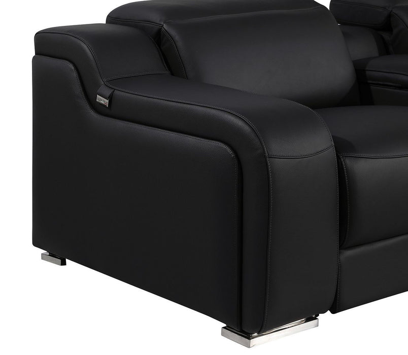 Italian Leather Power Reclining U-Shaped Eight Piece Corner Sectional With Console - Black