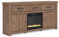 Signature Design by Ashley Garistyn TV stand with fireplace option, featuring wood finish, storage compartments, and modern design.