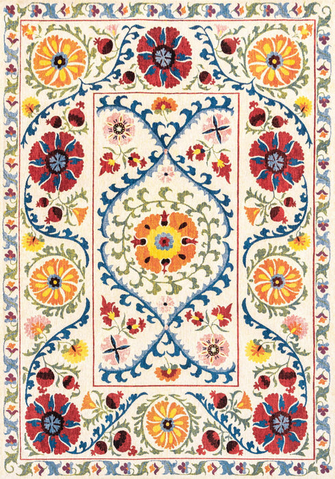 9' X 13' Tribal Washable Area Rug With UV Protection (610049) - Beige / Red / Orange