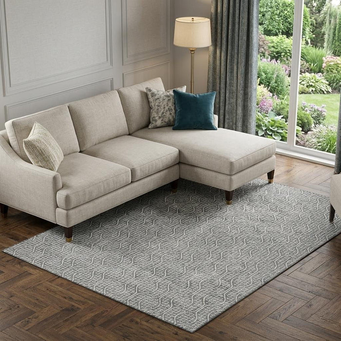 10' X 14' Geometric Washable Area Rug With UV Protection (673627) - Gray / Ivory