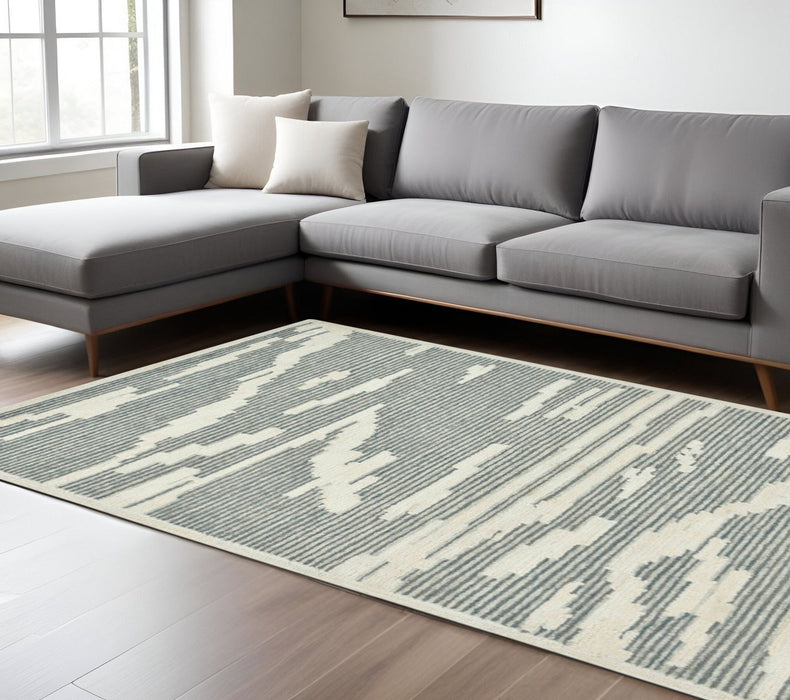9' X 13' Wool Abstract Hand Hooked Area Rug - Gray And Ivory