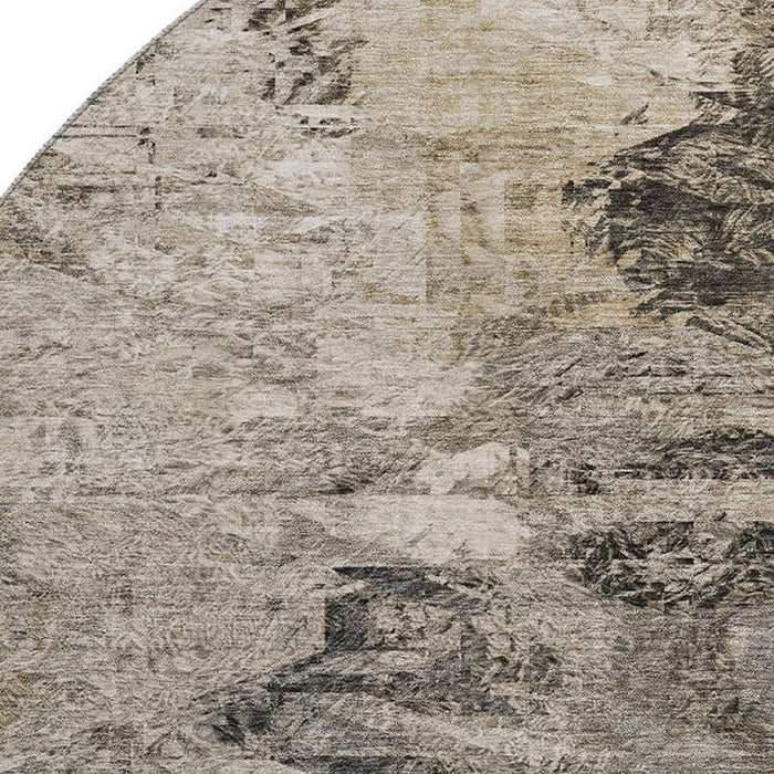 8' Abstract Washable Round Rug With UV Protection (650647) - Taupe / Gray