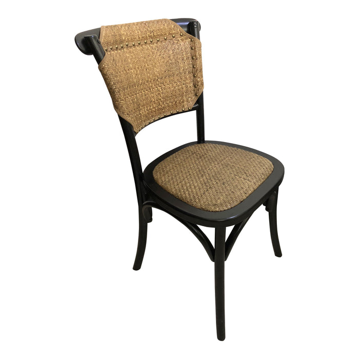 Solid Wood Rattan Partially Open Back Dining Side Chairs (Set of 2) - Beige / Black