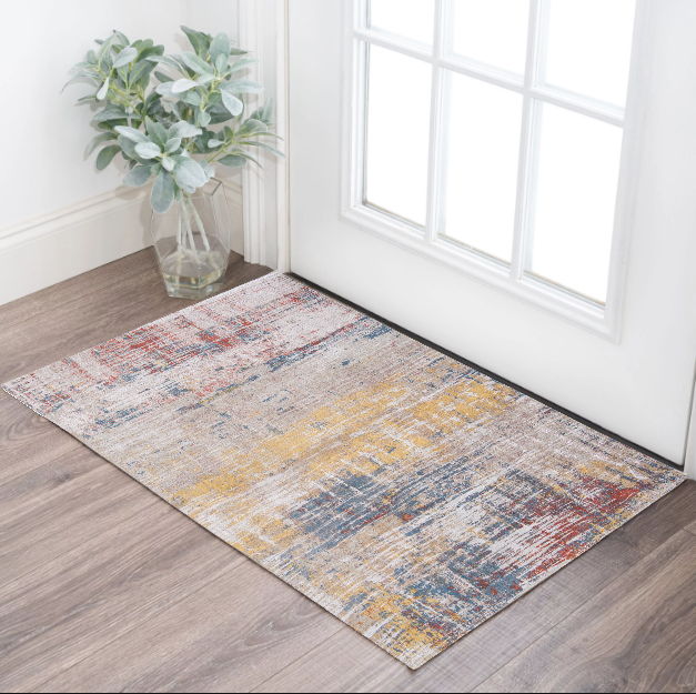 2.6' x 4.9' Abstract Non Skid Area Rug - White