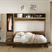 Giga full size wooden Murphy bed with built-in wardrobe, drawers, and open shelves in a modern storage bed design.