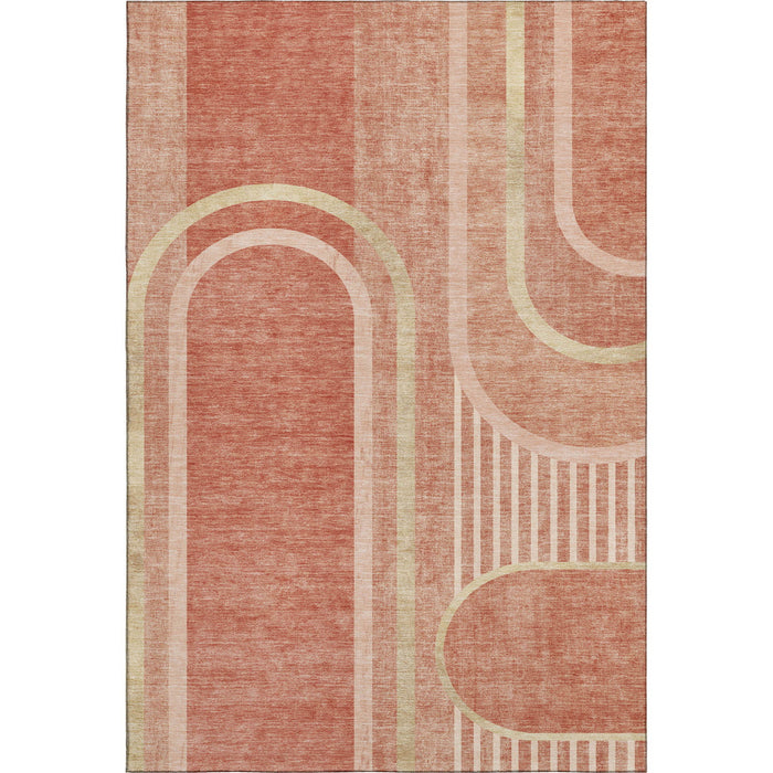 10' X 14' Geometric Washable Area Rug With UV Protection (647926) - Salmon / Beige