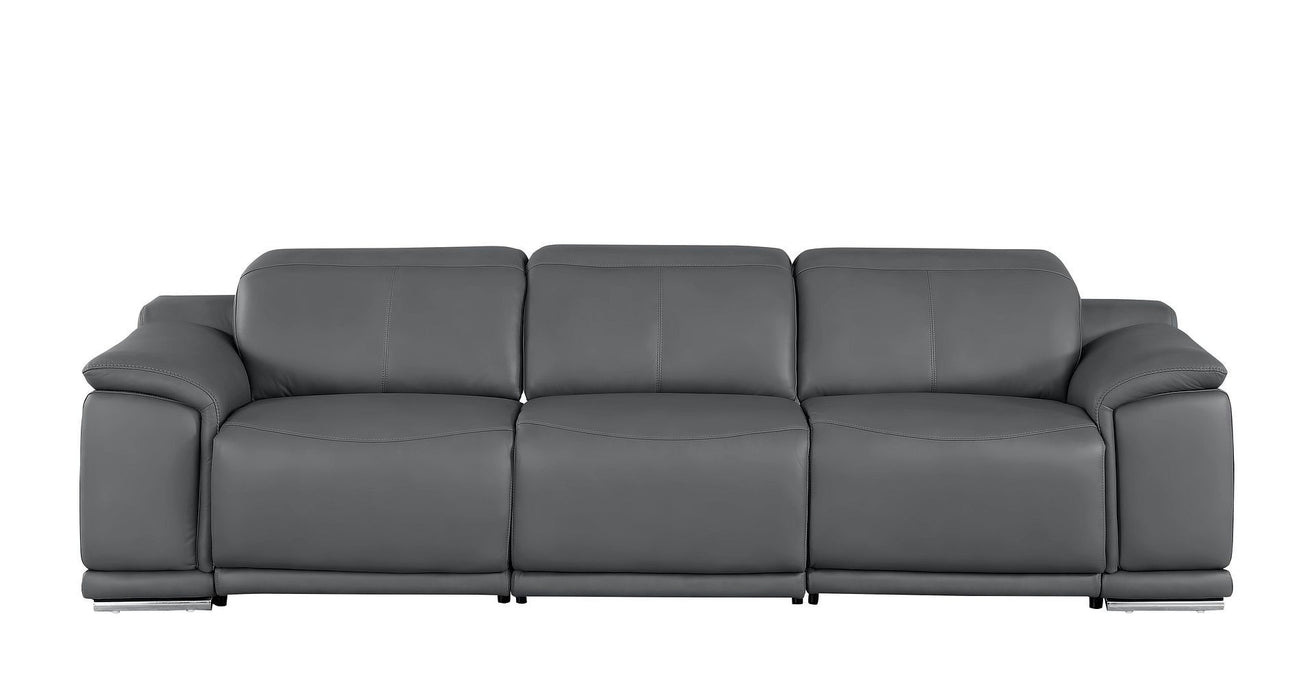 Leather Reclining USB Sofa - Battleship Gray