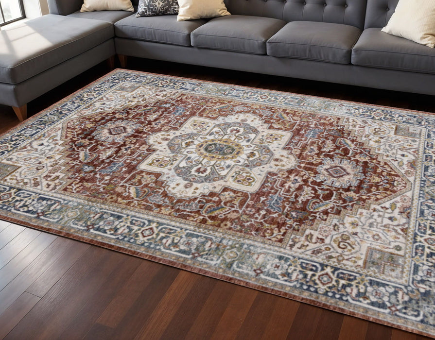 8' X 10' Medallion Area Rug (660198) - Red / Blue / Tan