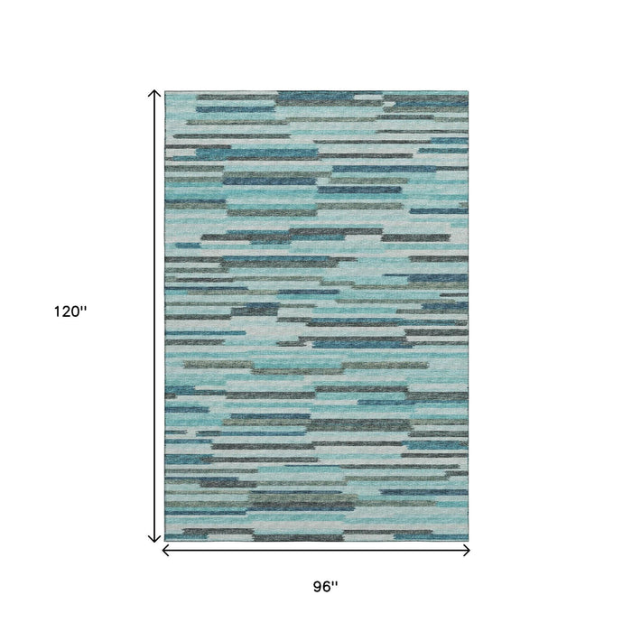8' X 10' Abstract Washable Area Rug With UV Protection (644932) - Turquoise / Teal Blue / Gray