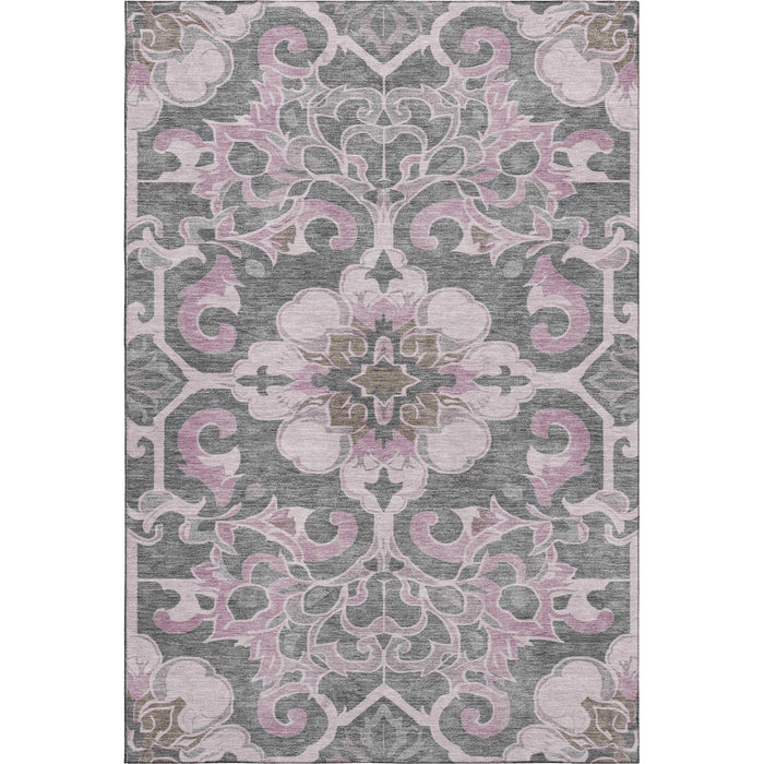 10' X 14' Floral Medallion Washable Area Rug With UV Protection (709078) - Pink / Ivory / Gray