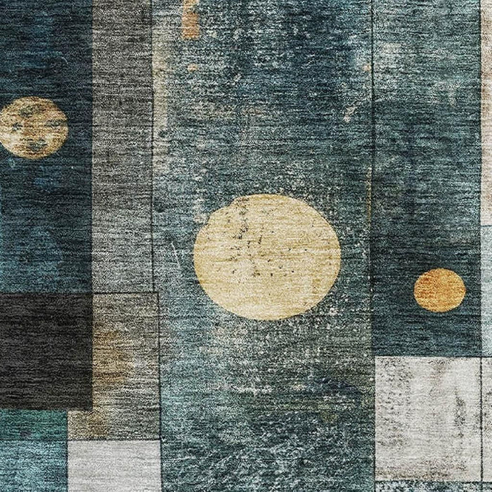 10' X 14' Geometric Washable Area Rug With UV Protection (685264) - Teal / Brown / Ivory