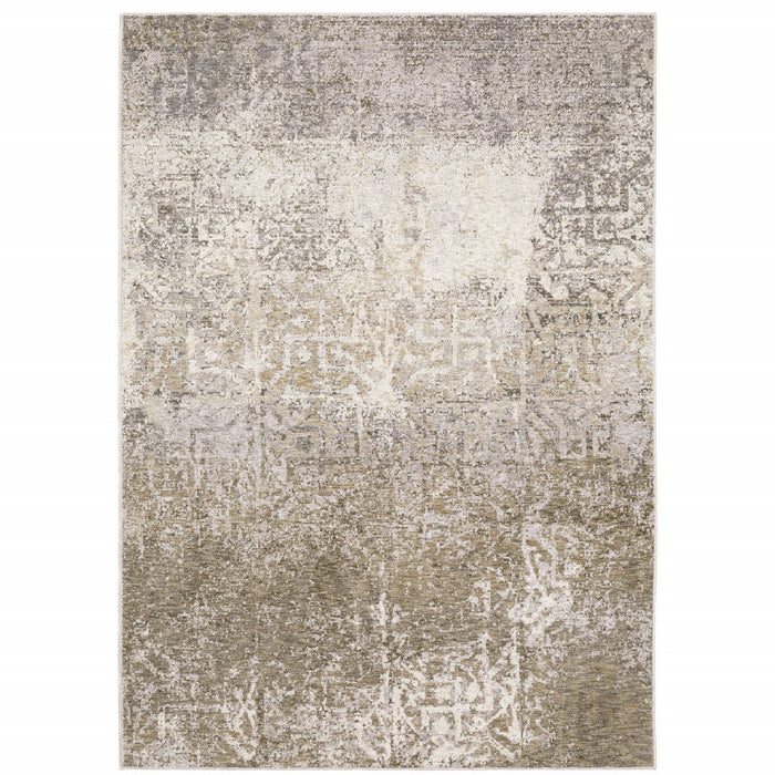 10' x 13' Abstract Power Loom Stain Resistant Area Rug - Ivory Gray Tan Brown And Beige