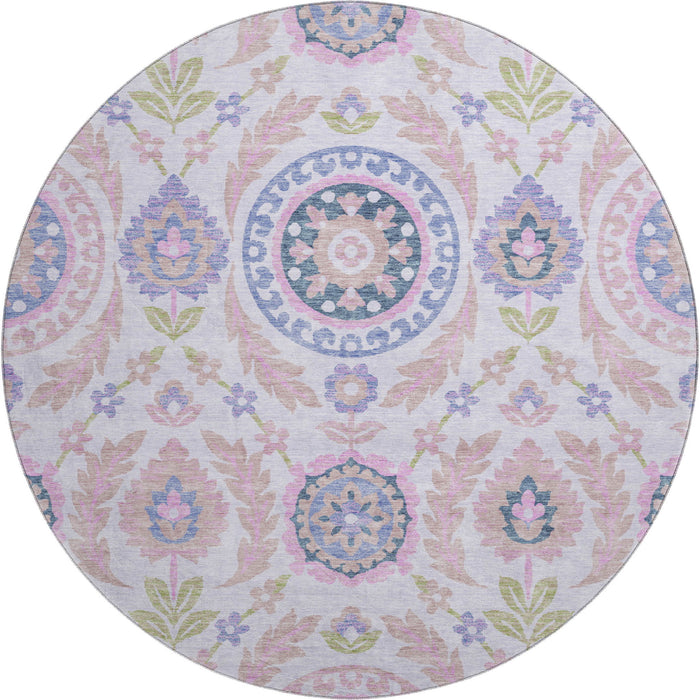 8' Transitional Floral Washable Round Rug With UV Protection - Blush