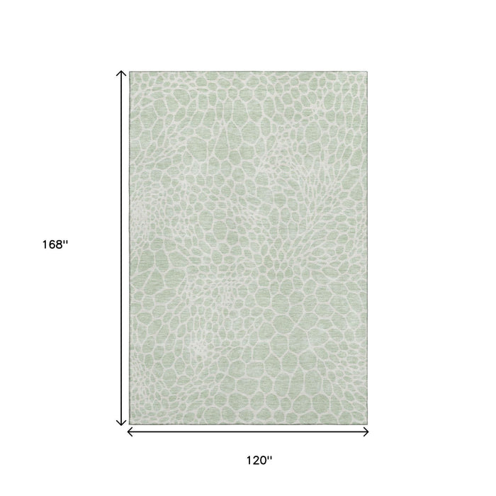 10' X 14' Geometric Washable Area Rug With UV Protection (673073) - Mint Green / Ivory