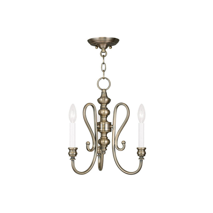 Three Light Metal Dimmable Chandelier With Shades - Antiqued Brass