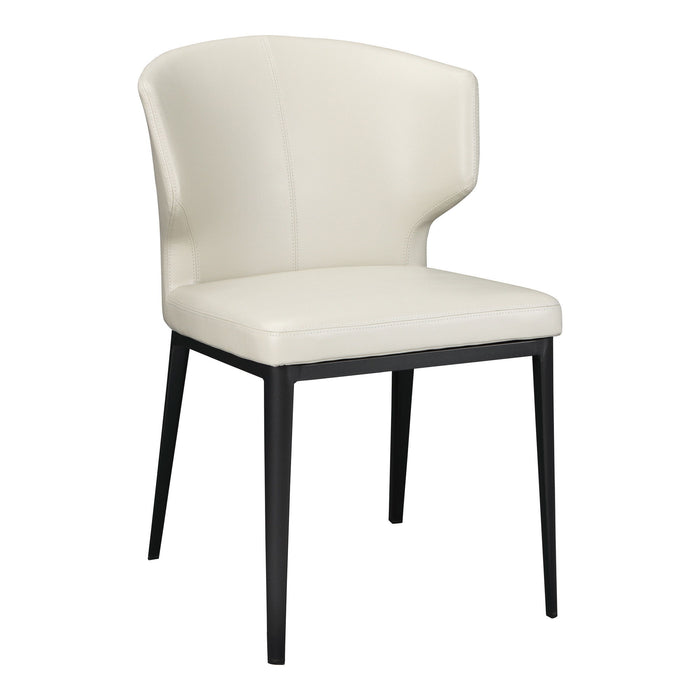 Upholstered Faux Leather Wing Back Dining Side Chairs (Set of 2) - Beige / Black