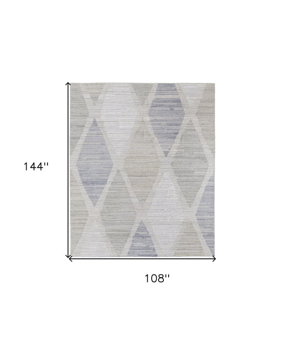 9' x 12' Geometric Hand Woven Area Rug - Ivory And Blue