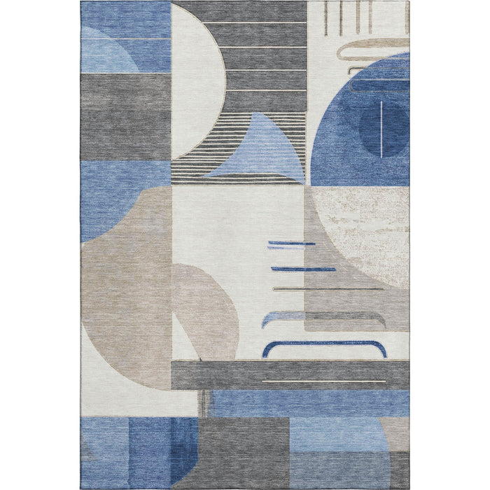 10' X 14' Geometric Washable Area Rug With UV Protection (697410) - Blue / Ivory / Gray
