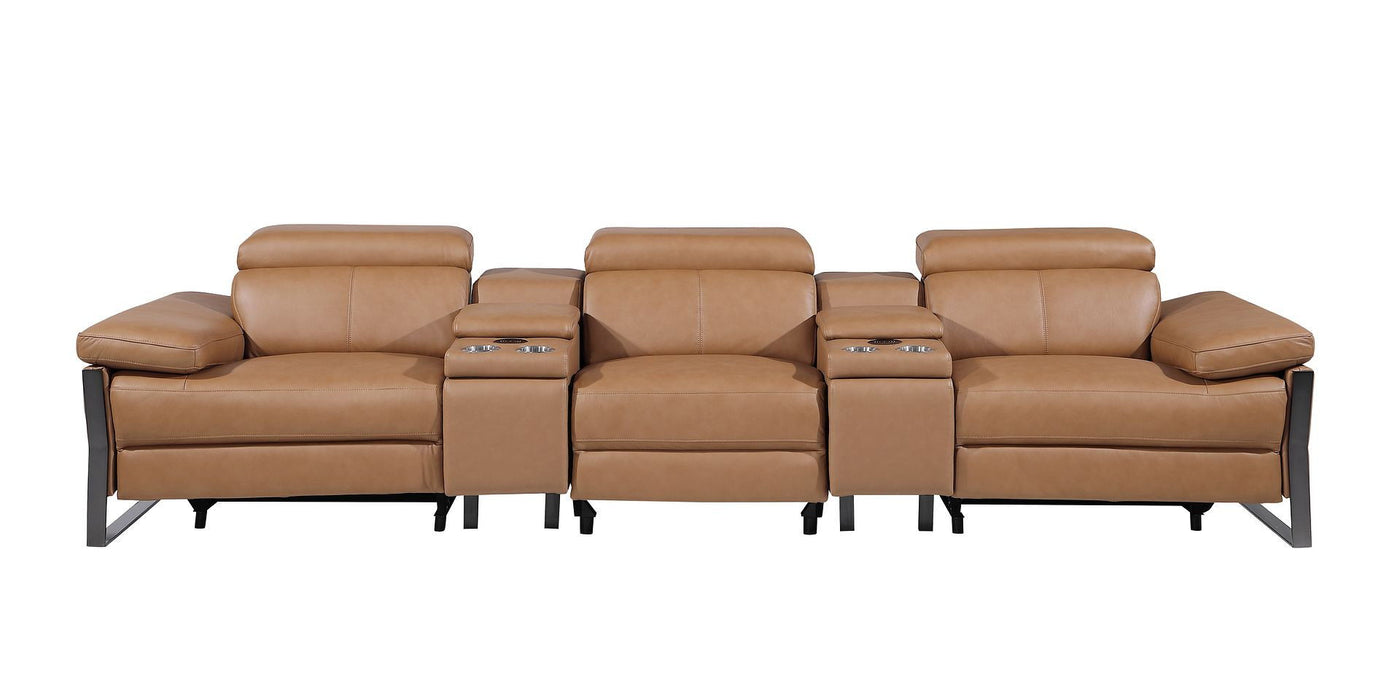 Top Grain Leather Reclining Metal USB Sofa (720345) - Chestnut