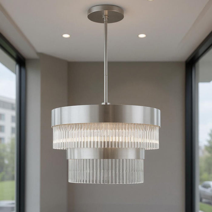 23" Five Light Dimmable Chandelier With Shades - Nickel
