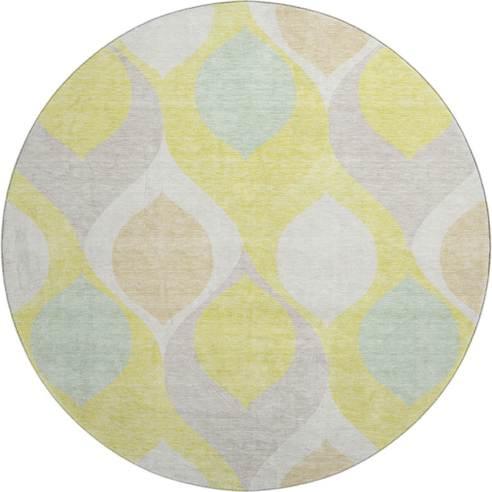 8' Ogee Washable Round Rug With UV Protection - Yellow