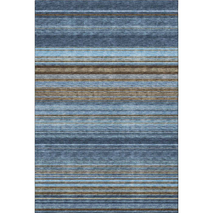 10' X 14' Striped Washable Area Rug With UV Protection (677315) - Navy Blue / Brown / Taupe