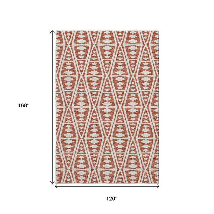 10' X 14' Tribal Washable Area Rug With UV Protection (644886) - Burnt Sienna / Ivory