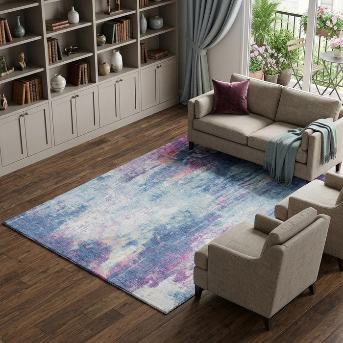 10' X 14' Abstract Washable Area Rug With UV Protection (695696) - Blue / Blush / Ivory